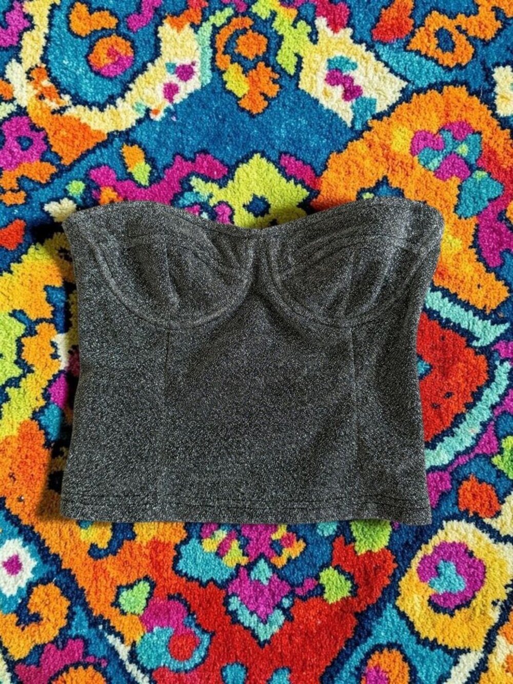 PRETTY LITTLE THING Silver Metallic Glitter Corset Top Size 2